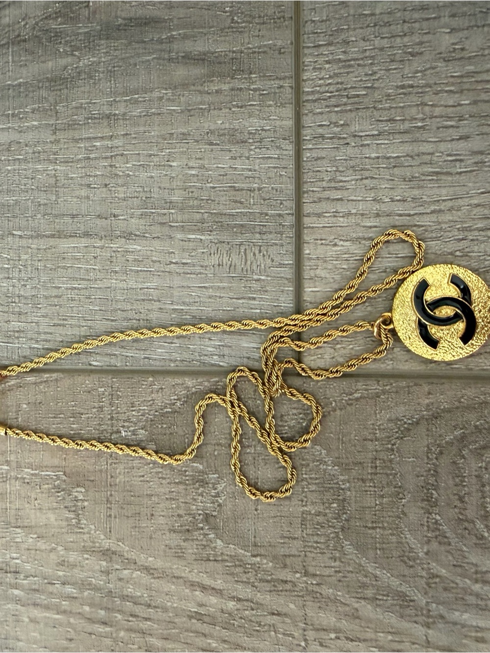 Gold-Tone Pendant Necklace with Black Accent - Chanel Style